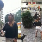 Mulher agride entregadores em São Conrado (Foto: Reprodução/TV Globo)